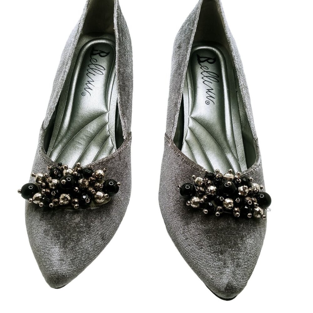 Bellini May Women Dress Pump Gray Velvet Beaded Ornament Size 9M High Heel Shoes